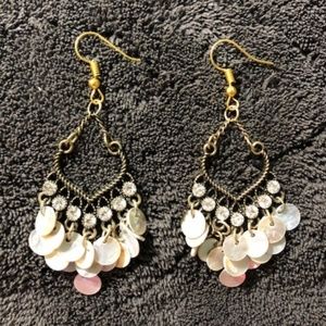 NWOT Goldtone Rhinestone/Abalone Disc Gypsy Dangle